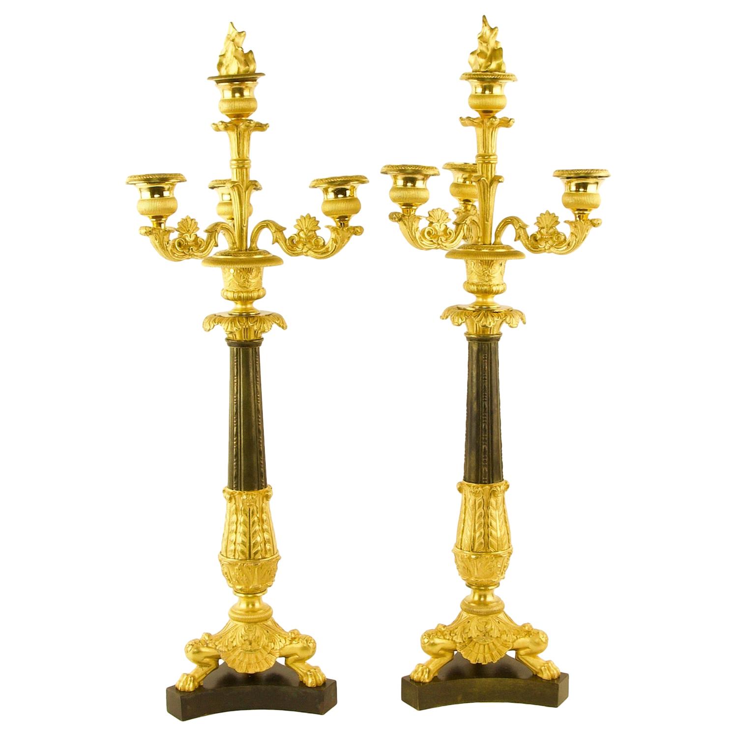 Pair of 19th Century Empire Ormolu and patinated Bronze Candelabra attr. Thomire