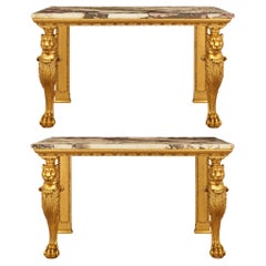 pair of 19th century Empire Period Giltwood and Marble consoles
