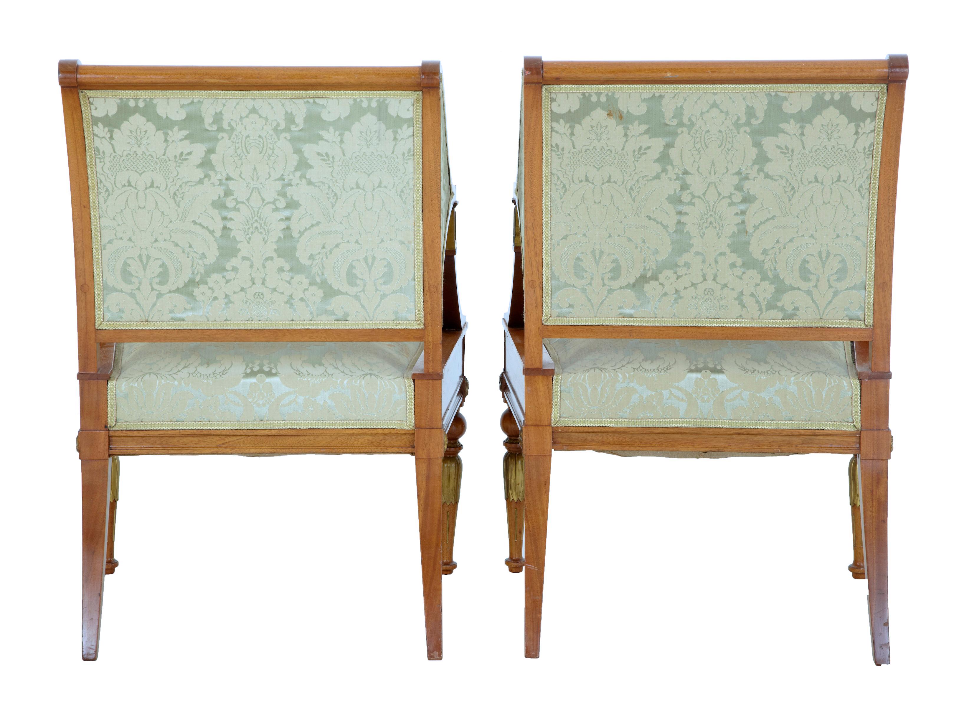 Swedish Pair of 19th Century Empire Revival Walnut Armchairs