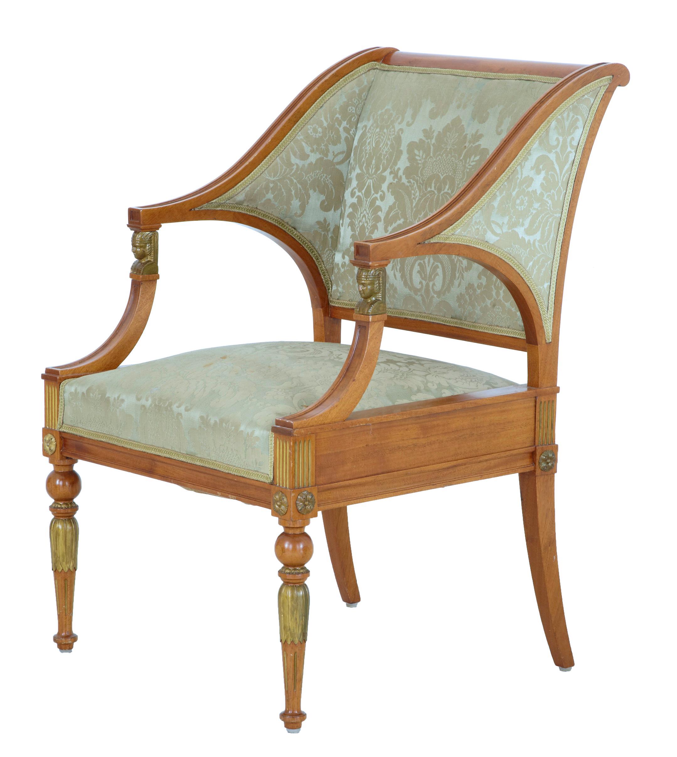 Gilt Pair of 19th Century Empire Revival Walnut Armchairs