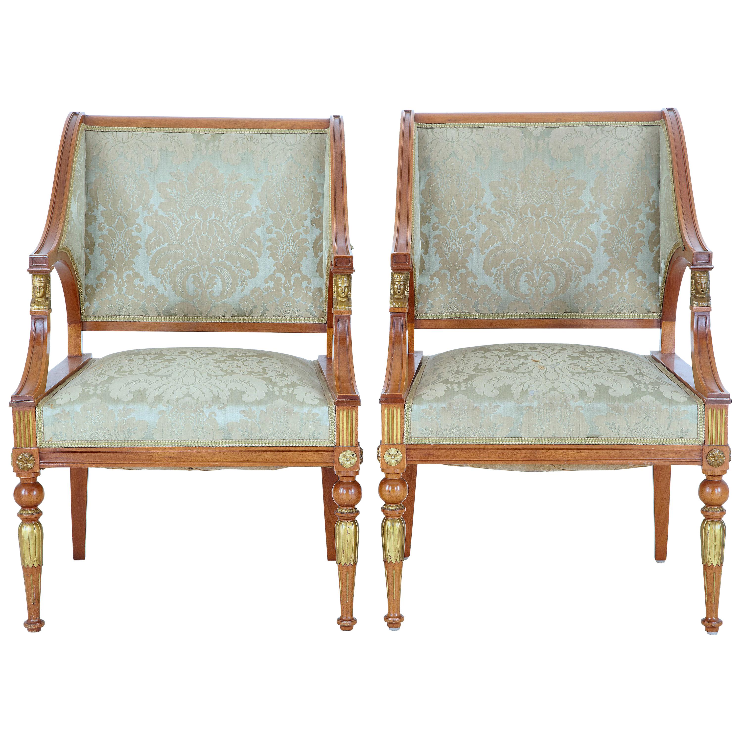 Pair of 19th Century Empire Revival Walnut Armchairs