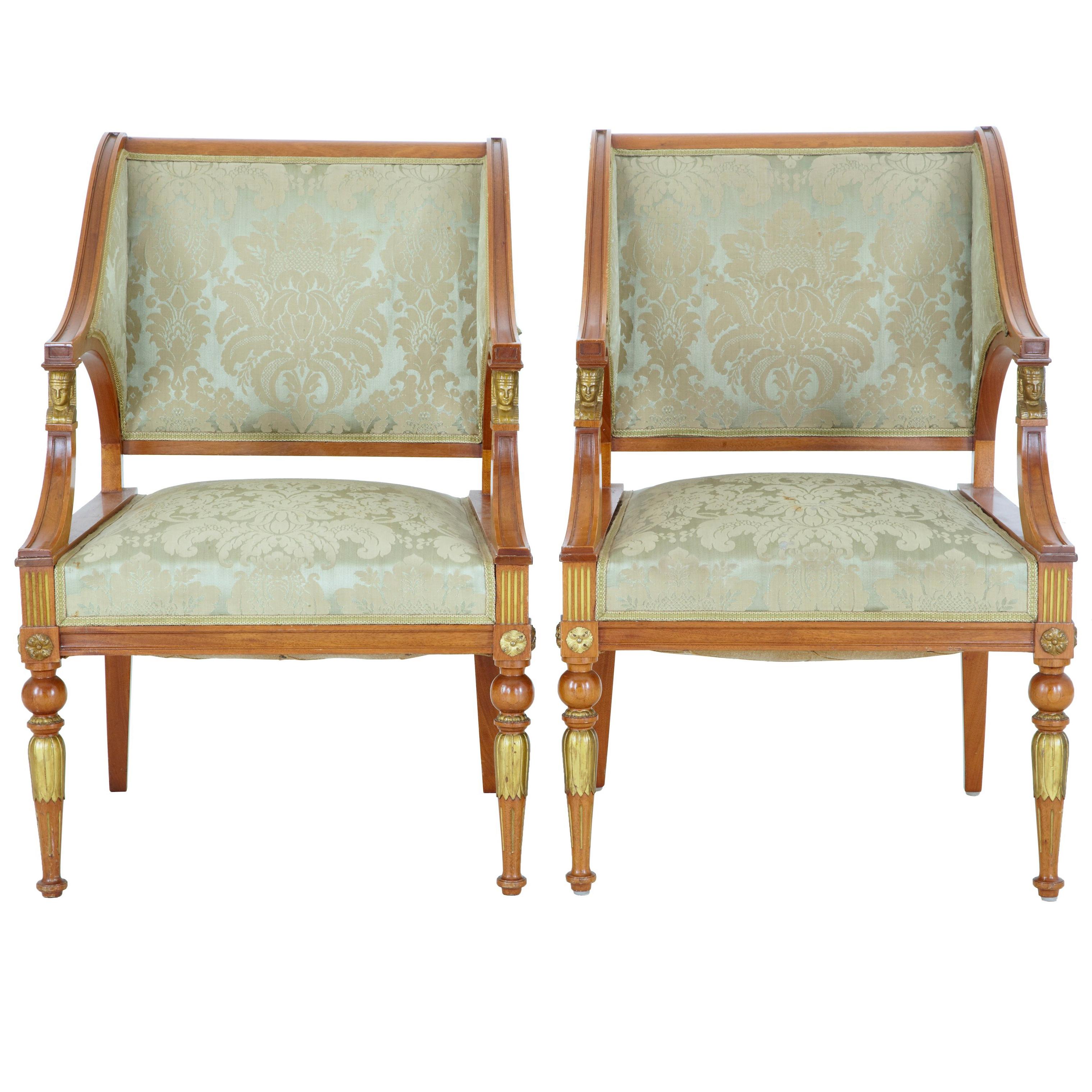 Pair of 19th Century Empire Revival Walnut Armchairs