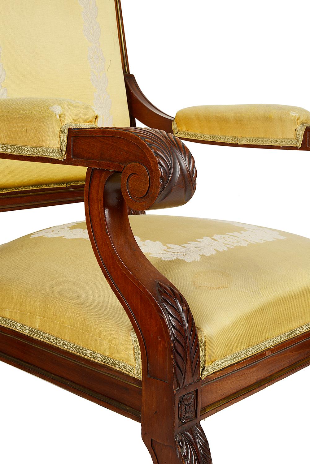 Carved Pair of 19th Century Empire Style Armchairs For Sale