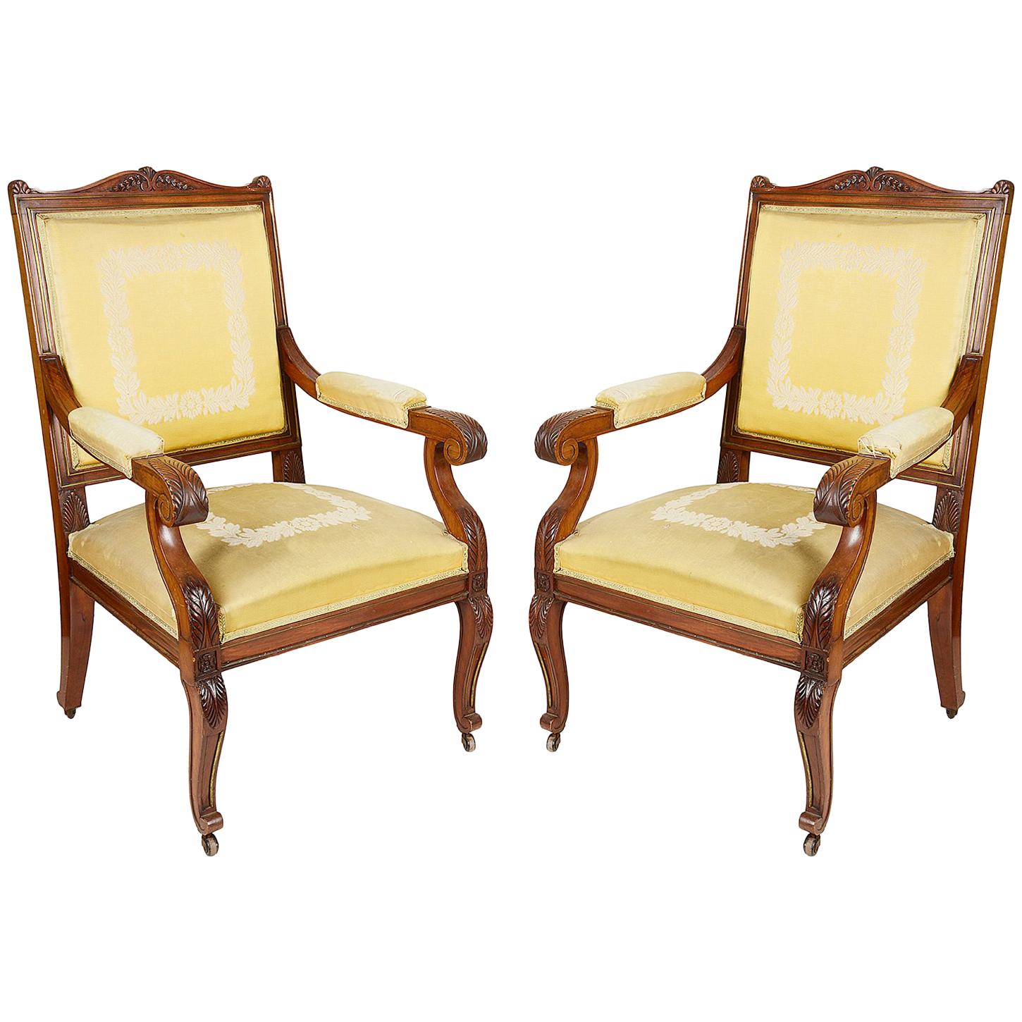 Pair of 19th Century Empire Style Armchairs For Sale