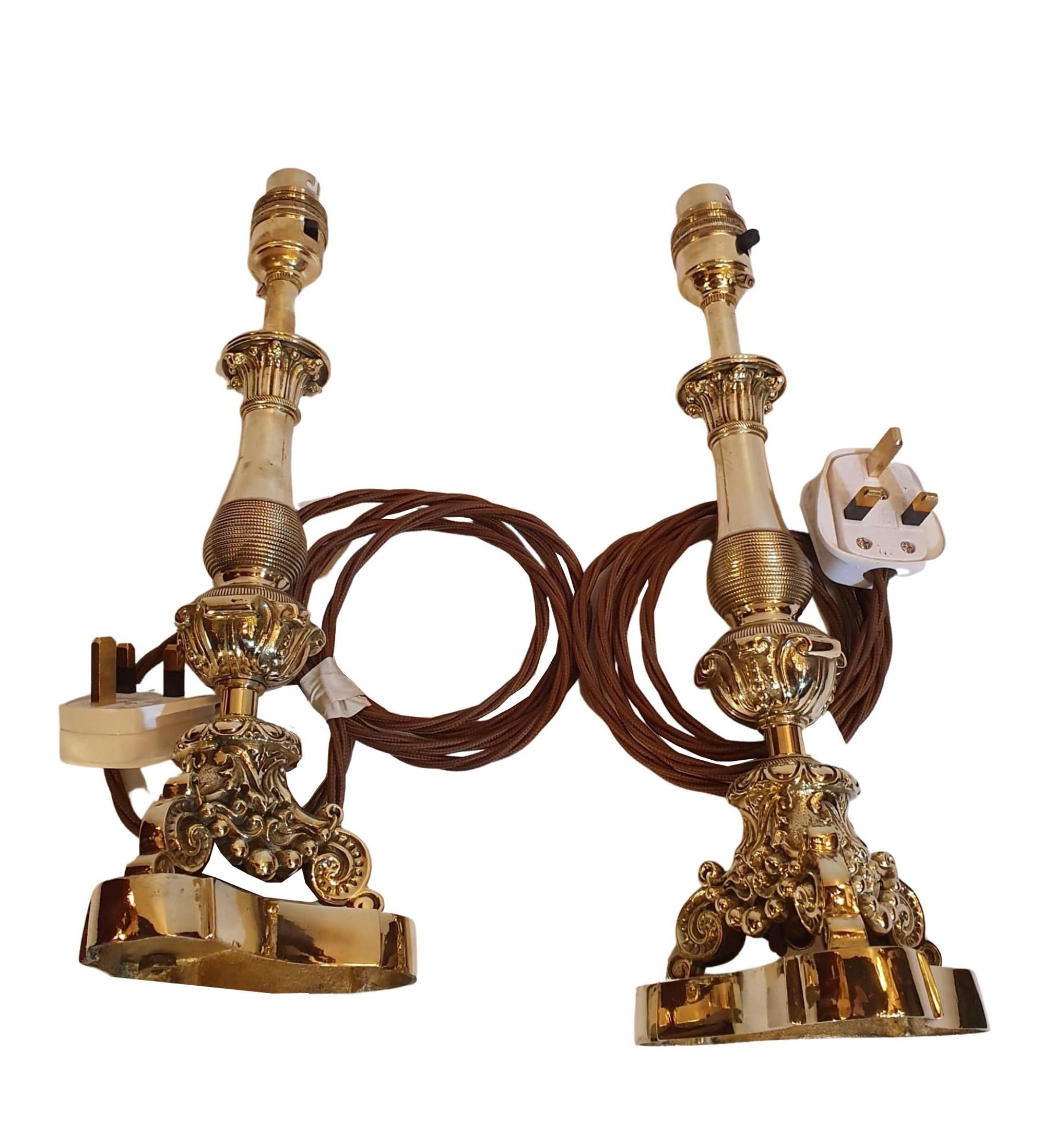 Paire de chandeliers de style Empire du 19ème siècle transformés en lampes de bureau Bon état - En vente à Dublin, IE