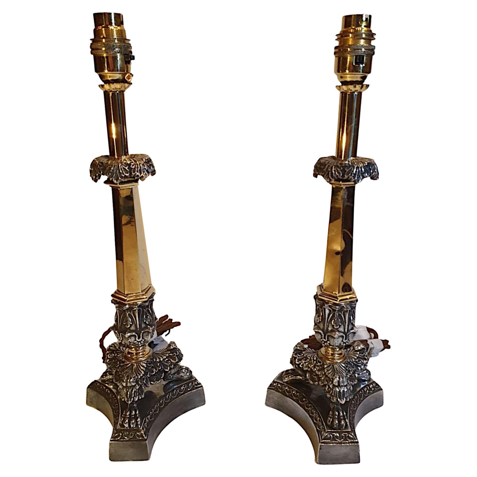 Pair of 19th Century Empire Style Candlesticks Converted to Table Lamps For Sale