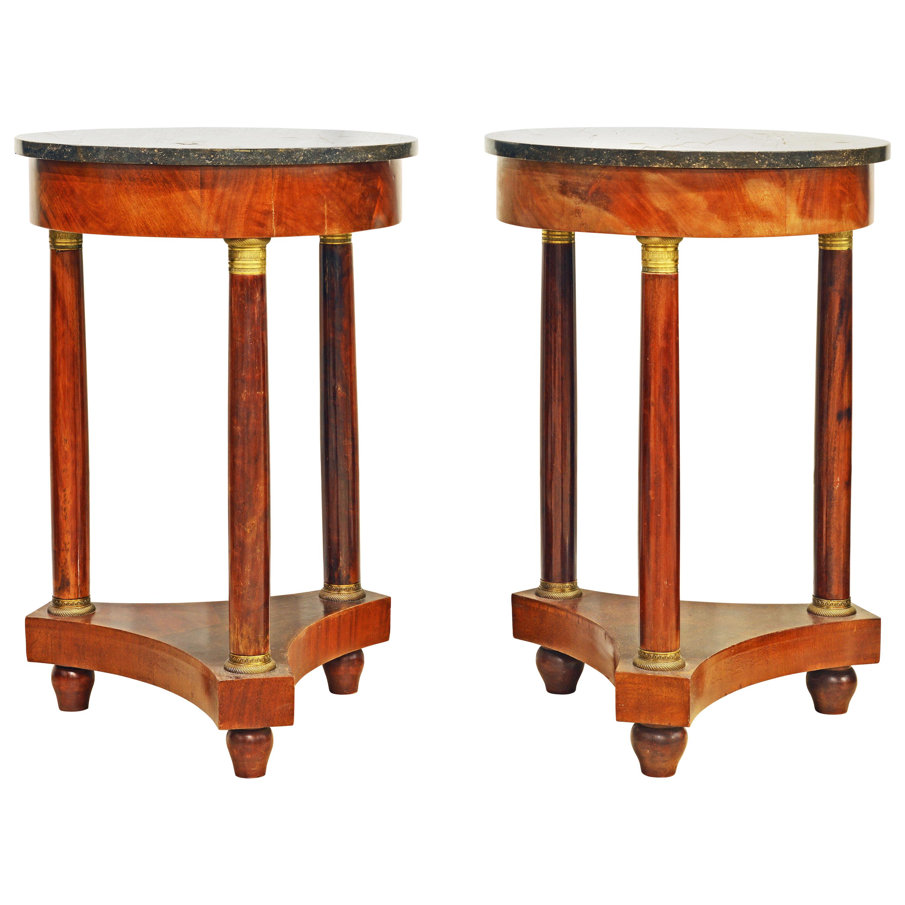 Pair of 19th Century Empire Style Gilt Bronze Mounted Marble-Top End Tables