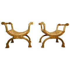 Pair of 19th Century Empire Style Gilt X-Frame Stools