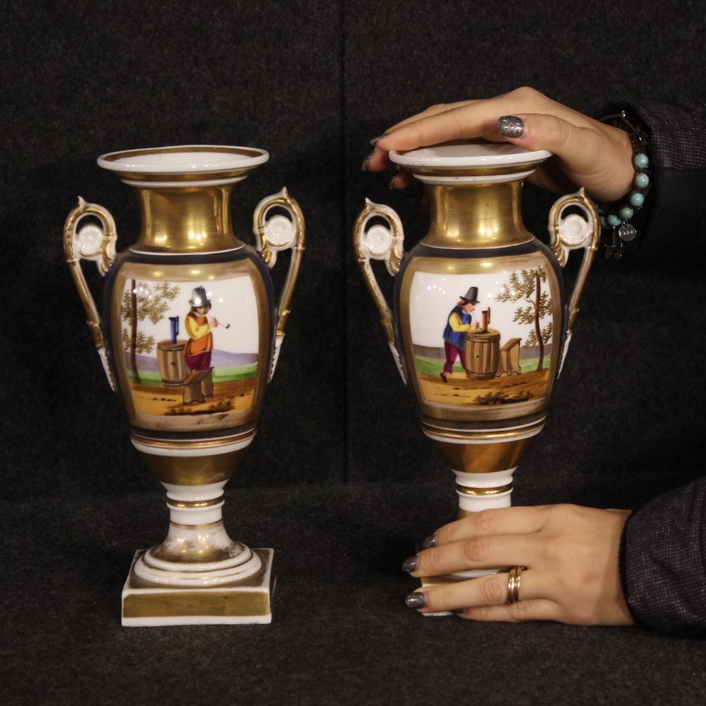 Pair of 19th Century Empire Style Hand Painted Ceramic French Vases, 1880 6