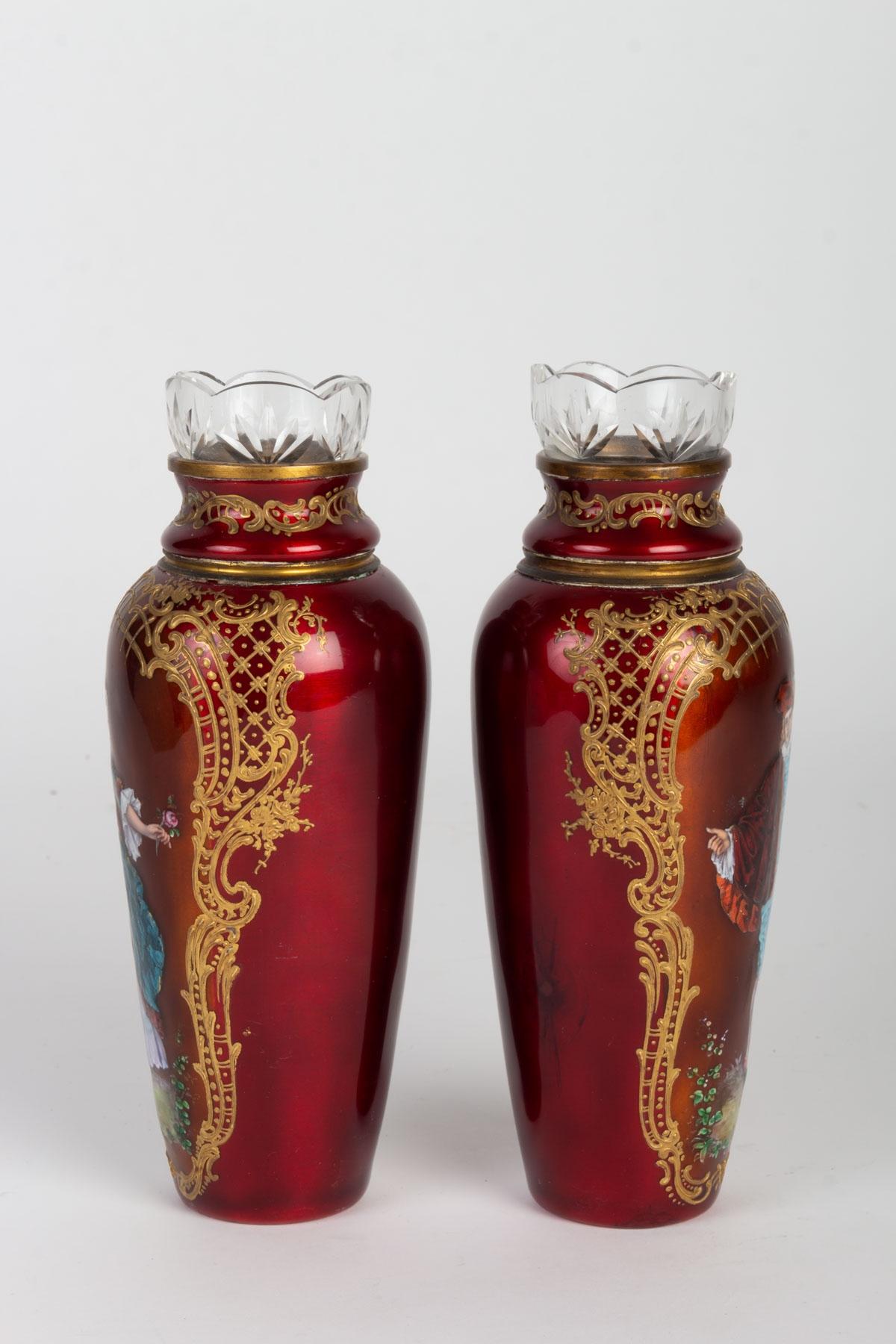 Napoleon III Pair of 19th Century Enamel Vases 