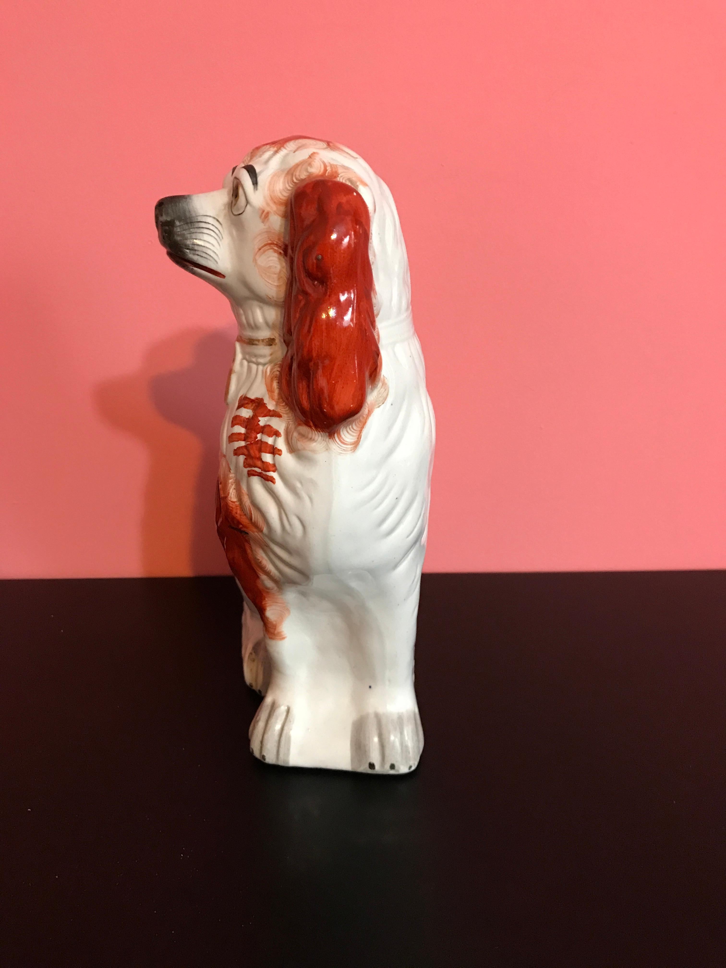 Pair of 19th Century English #1 Staffordshire Red Seated Spaniel Dogs 5