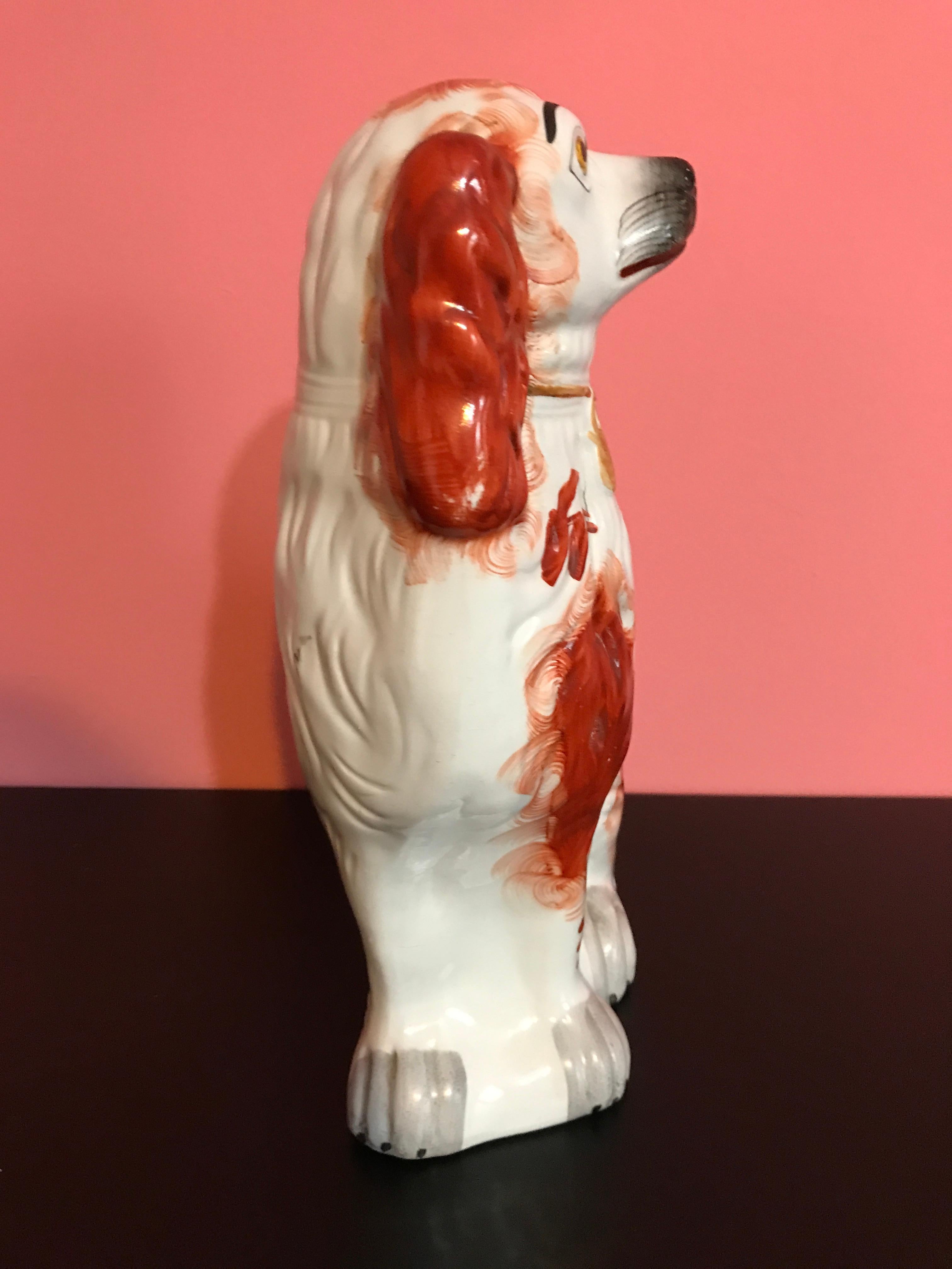 Hand-Painted Pair of 19th Century English #1 Staffordshire Red Seated Spaniel Dogs