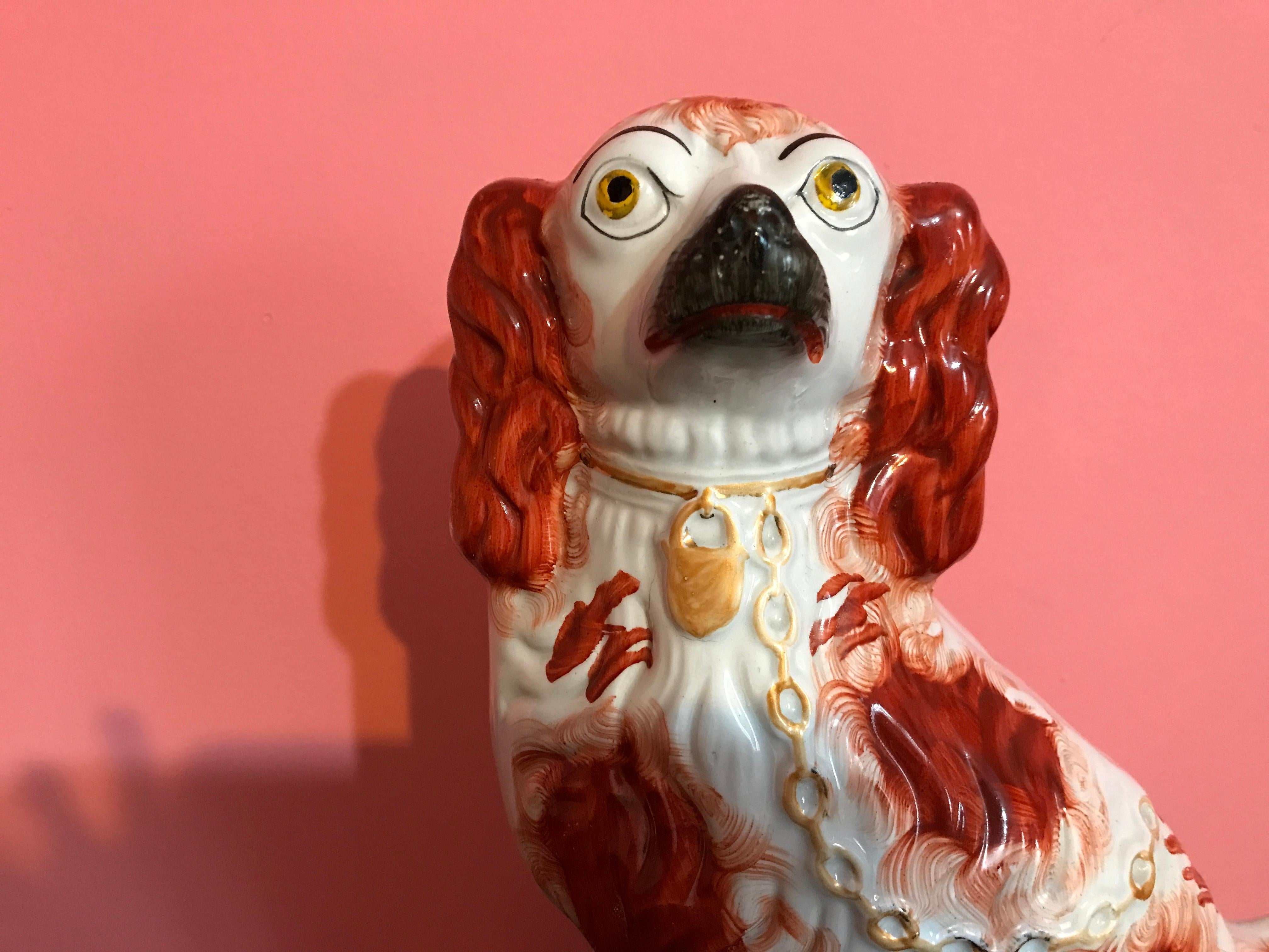 Pair of 19th Century English #1 Staffordshire Red Seated Spaniel Dogs 2