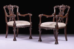 Pair Of 19th Century English Armchairs In The Chinese Chippendale Style