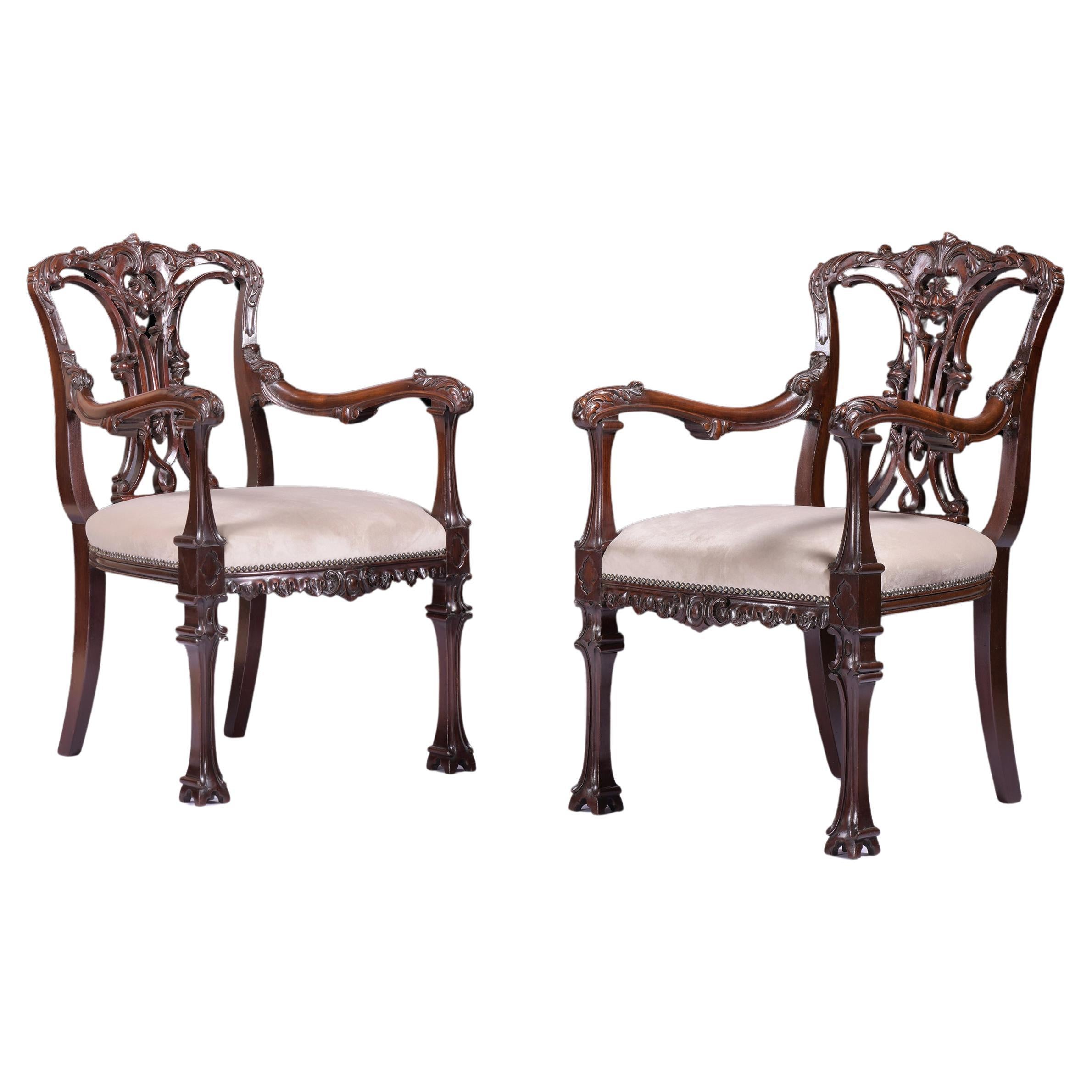 Pair Of 19th Century English Armchairs In The Chinese Chippendale Style