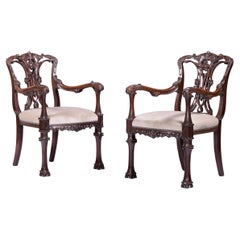 Antique Pair Of 19th Century English Armchairs In The Chinese Chippendale Style