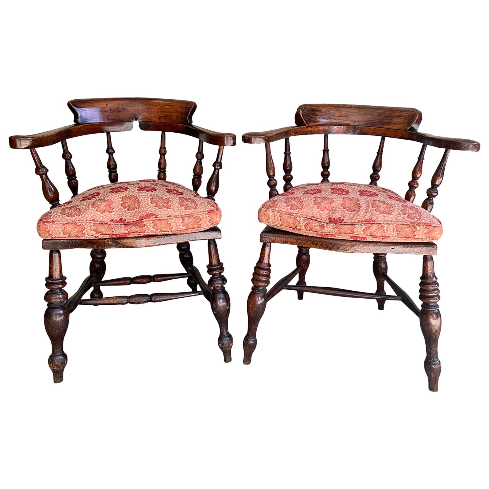 Pair of 19th Century English Armchairs with Pink Cushions For Sale
