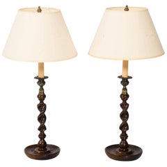 Pair of 19th Century English Barley Twist Lamps