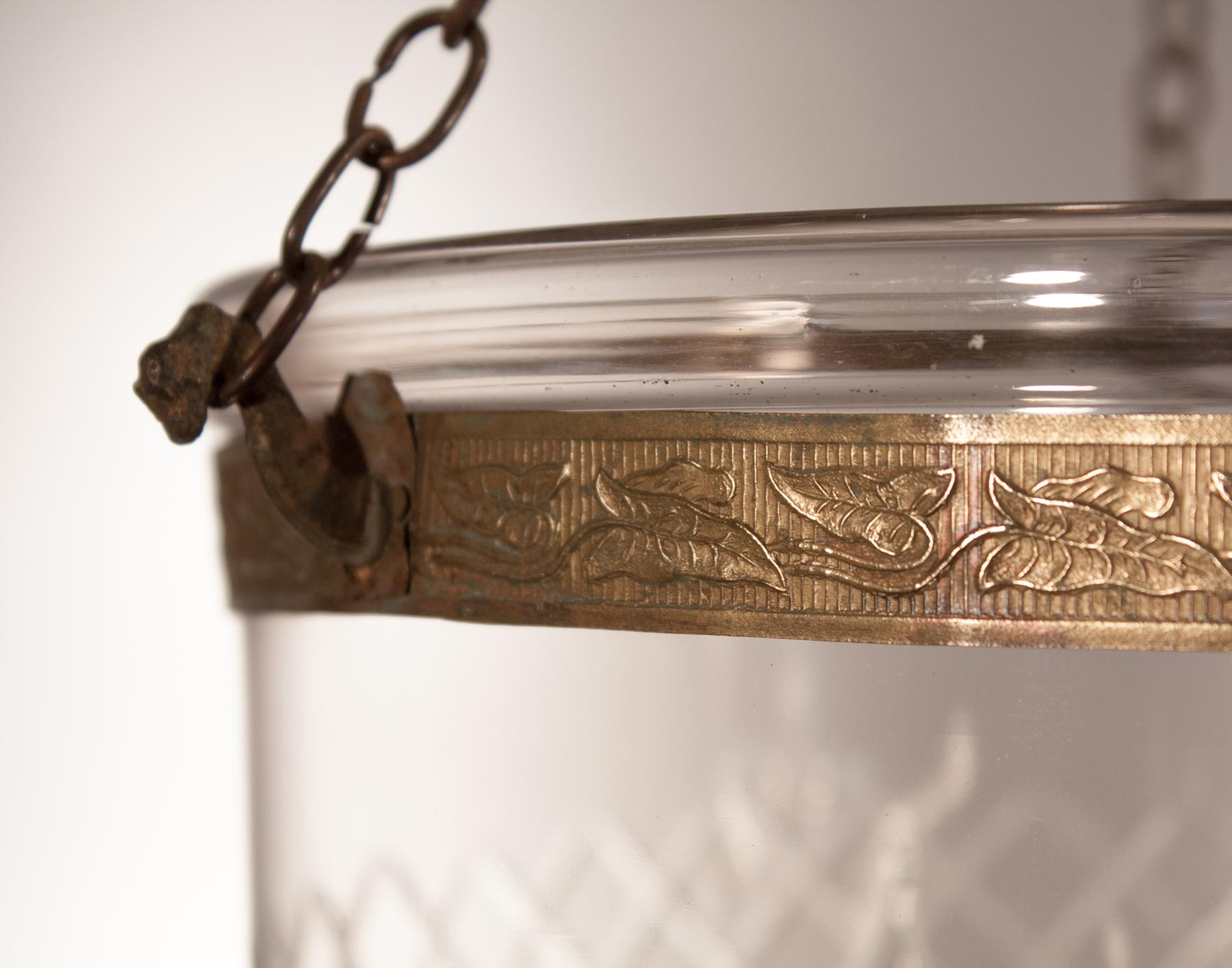 Blown Glass Pair of 19th Century English Bell Jar Lanterns with Diamond Etching
