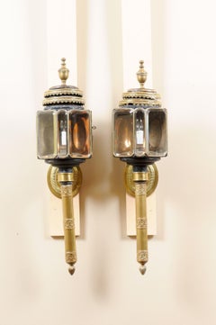 Pair of 19th Century English Black Painted & Brass Coach Lanterns