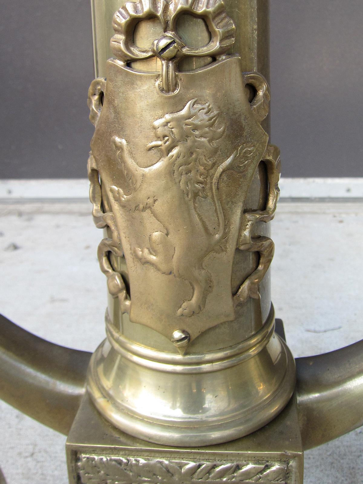 Pair of 19th Century English Brass Andirons with Lions In Good Condition In Atlanta, GA