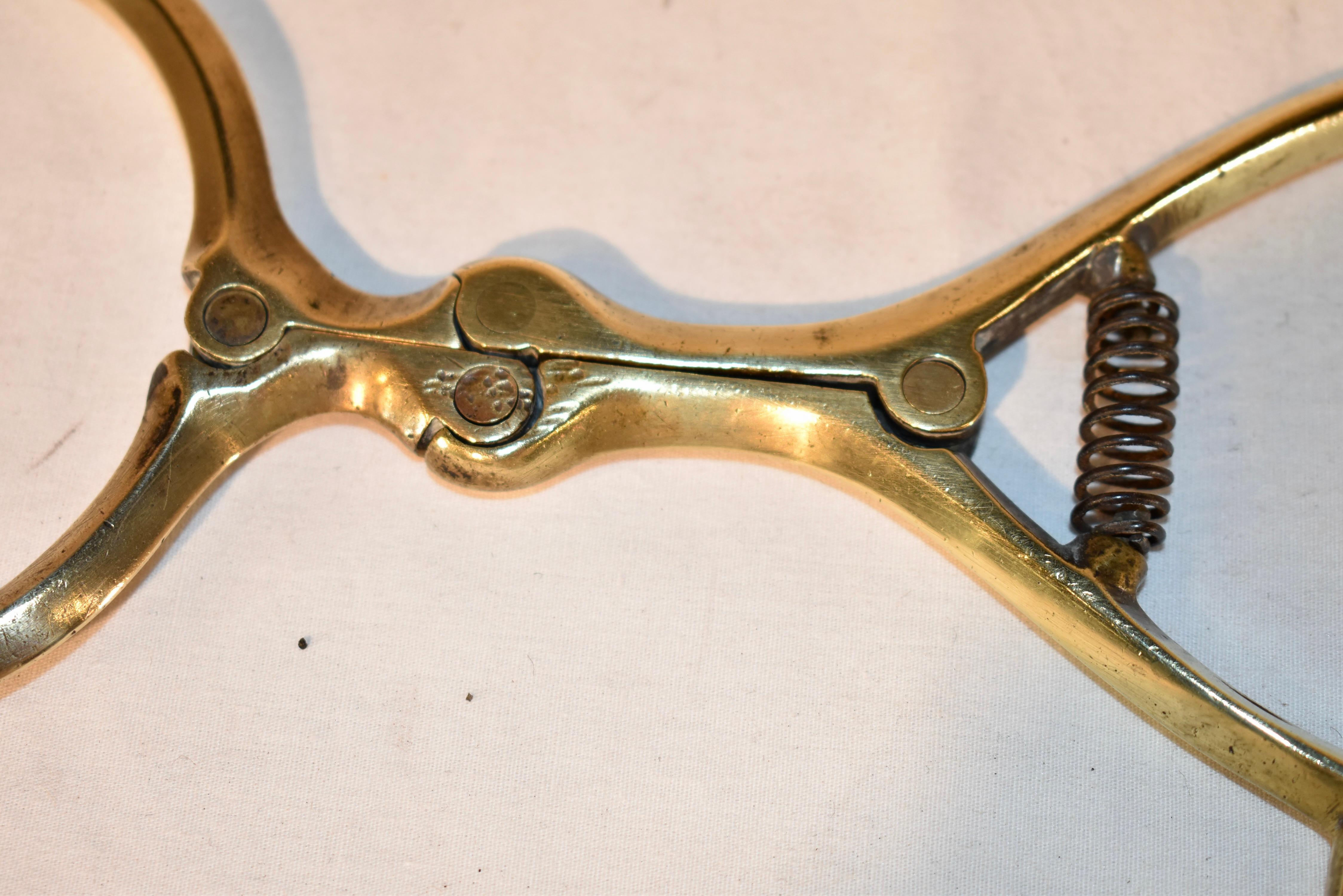 Victorian Pair of 19th Century English Brass Brazier Tongs For Sale