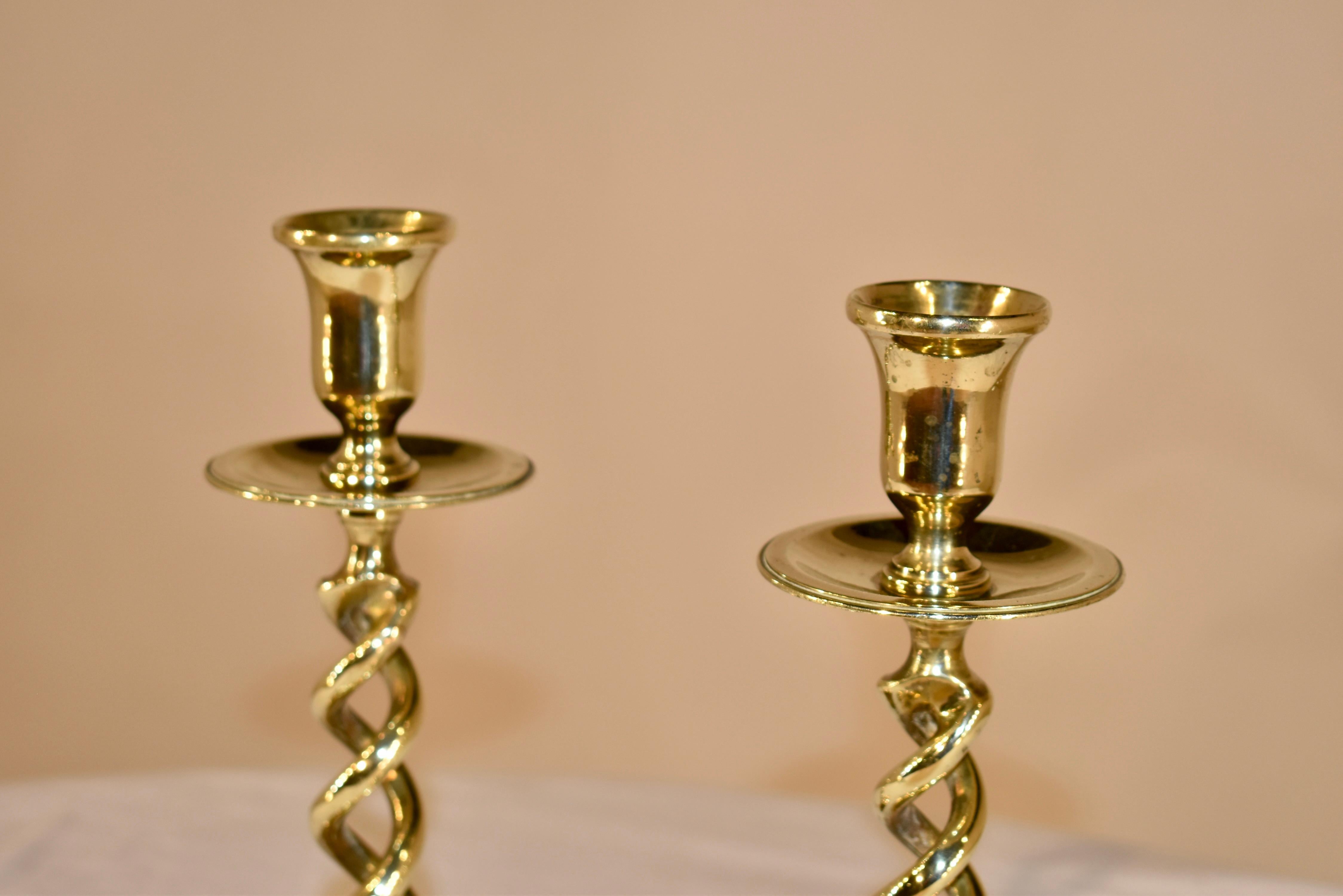 Victorian Pair of 19th Century English Brass Candlesticks