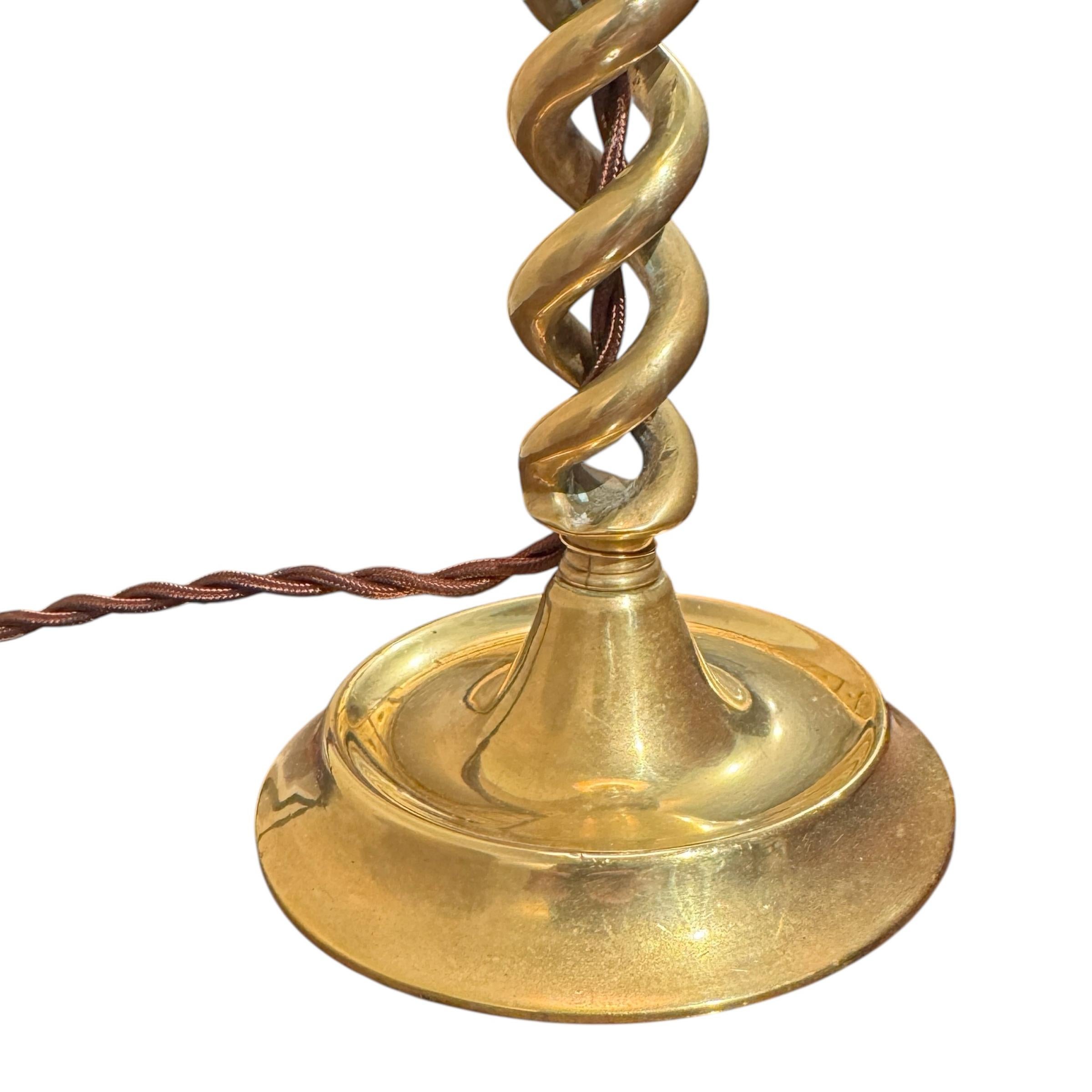 Pair of 19th Century English Brass Double-Helix Barley-Twist Candlestick Lamps 6