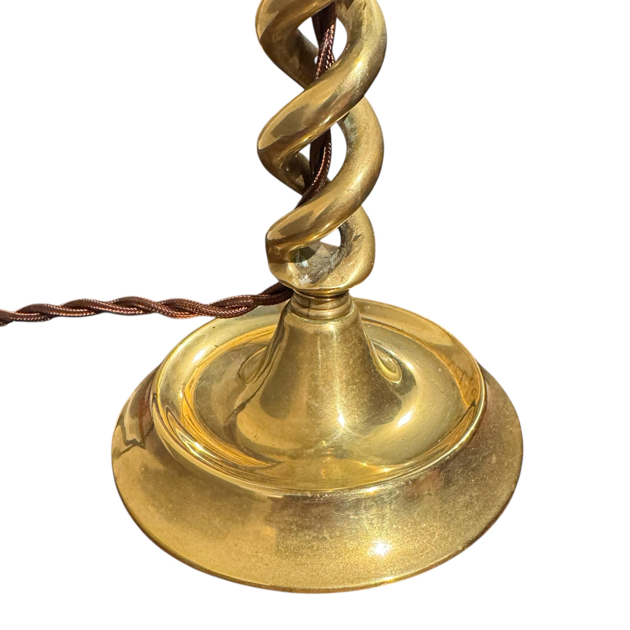Pair of 19th Century English Brass Double-Helix Barley-Twist Candlestick Lamps 7