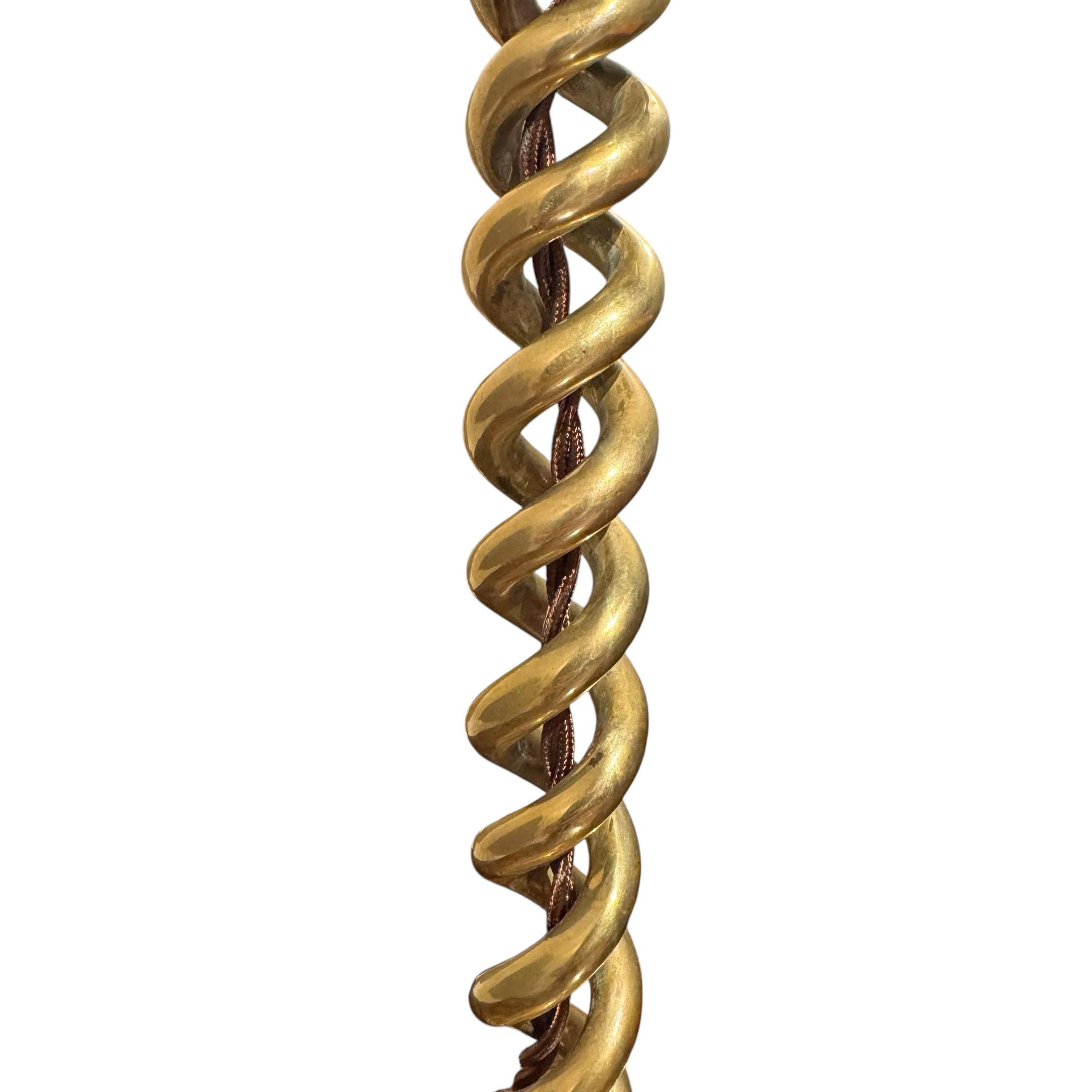 Pair of 19th Century English Brass Double-Helix Barley-Twist Candlestick Lamps 5