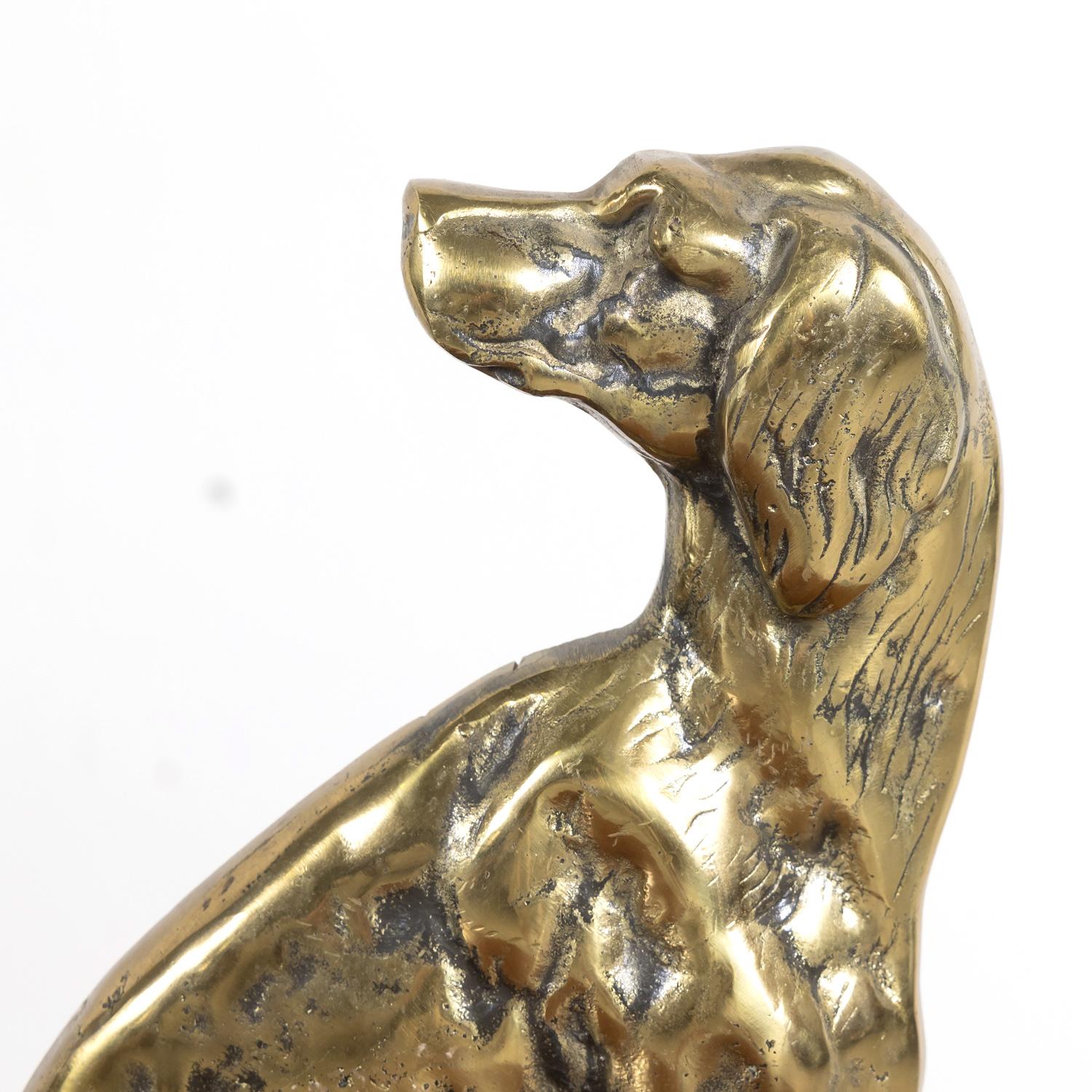 British Pair of 19th Century English Brass Hunting Dog Doorstops or Bookends For Sale