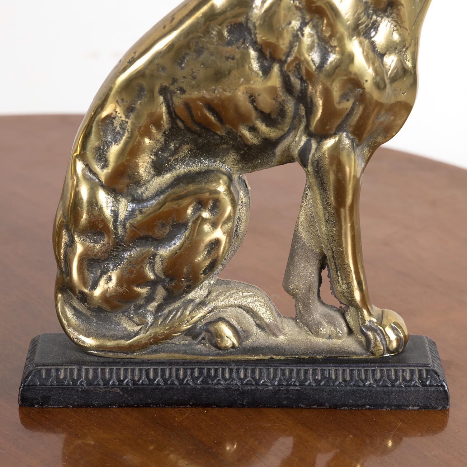 Pair of 19th Century English Brass Hunting Dog Doorstops or Bookends For Sale 1