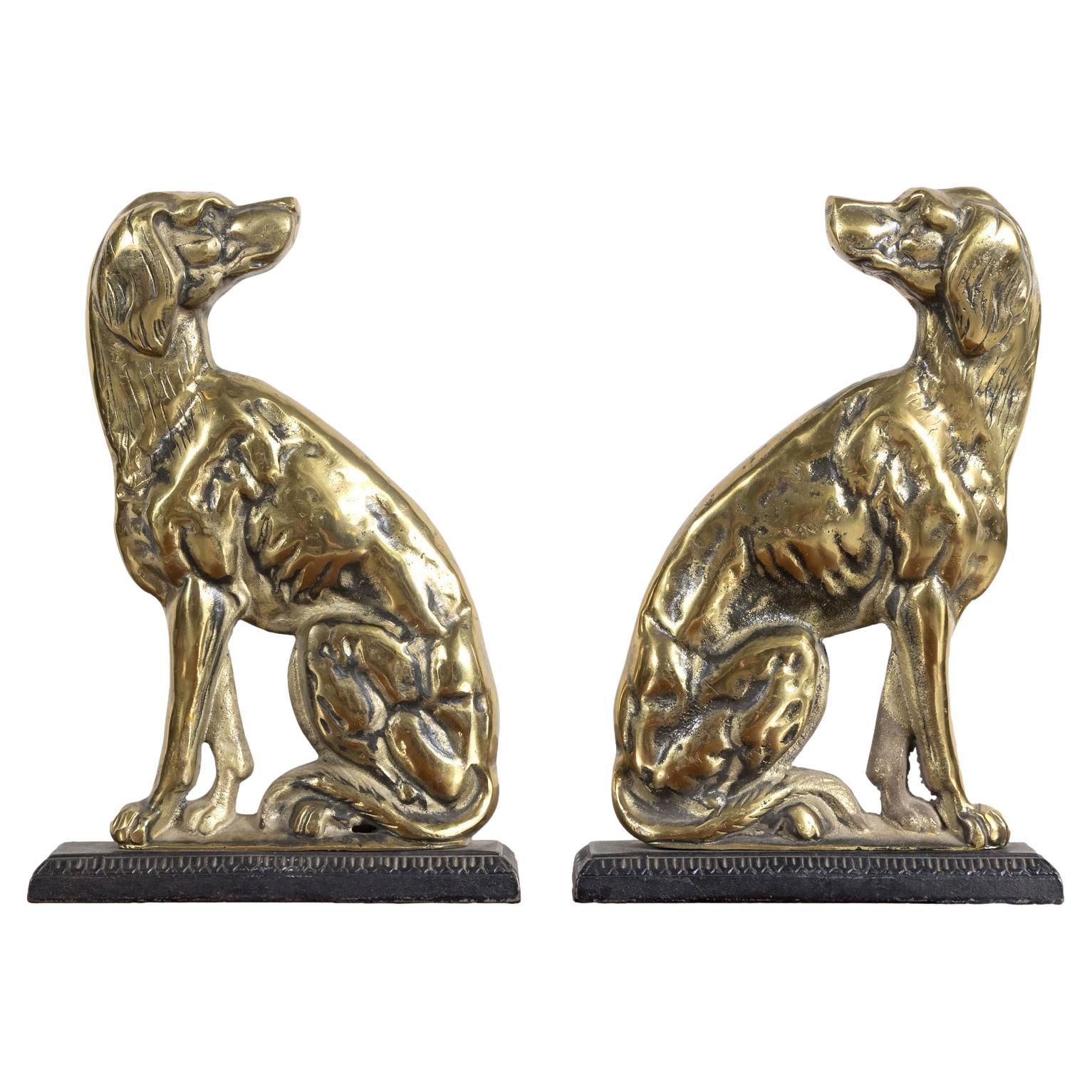 Pair of 19th Century English Brass Hunting Dog Doorstops or Bookends