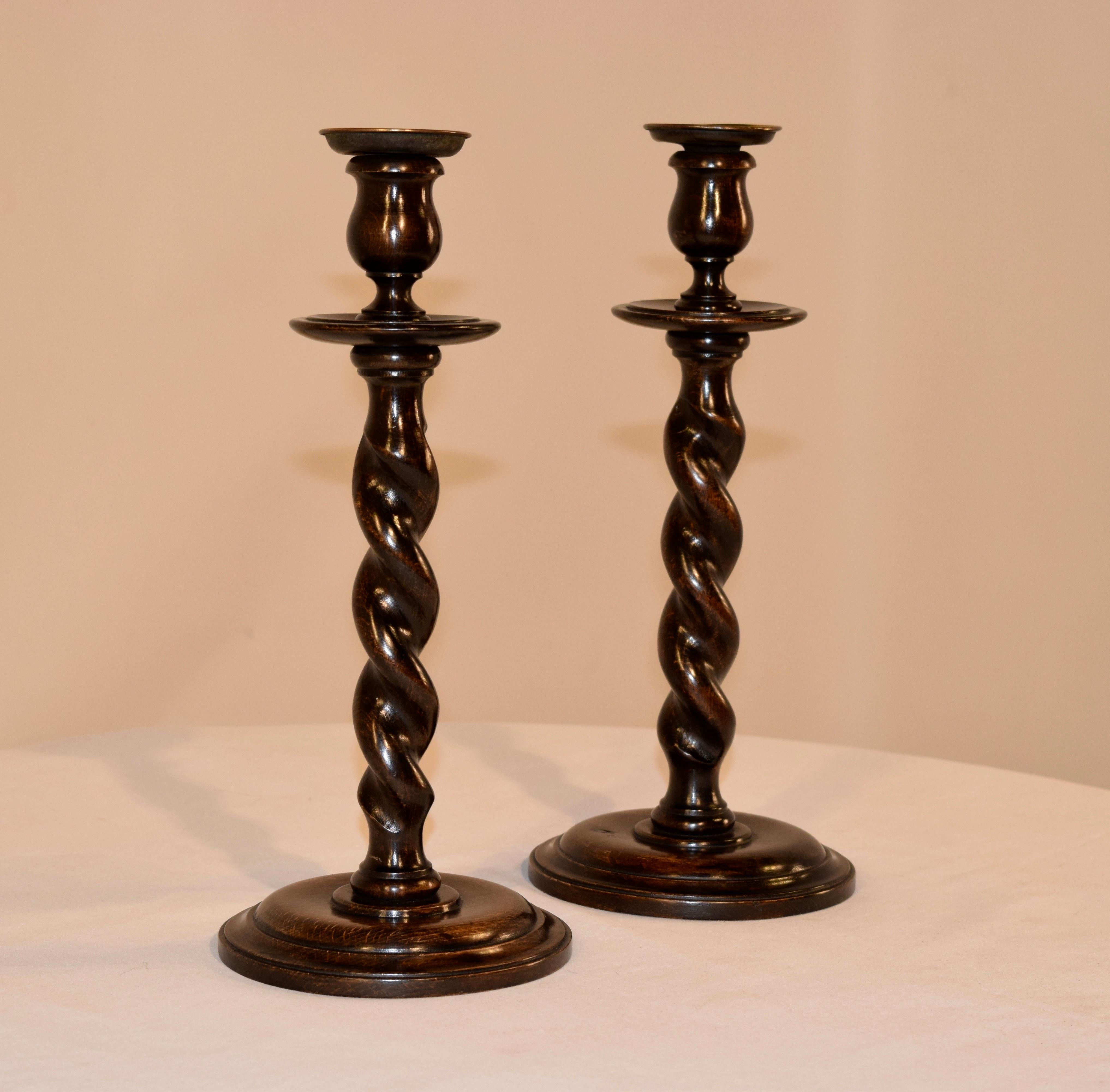 Turned Pair of 19th Century English Candlesticks