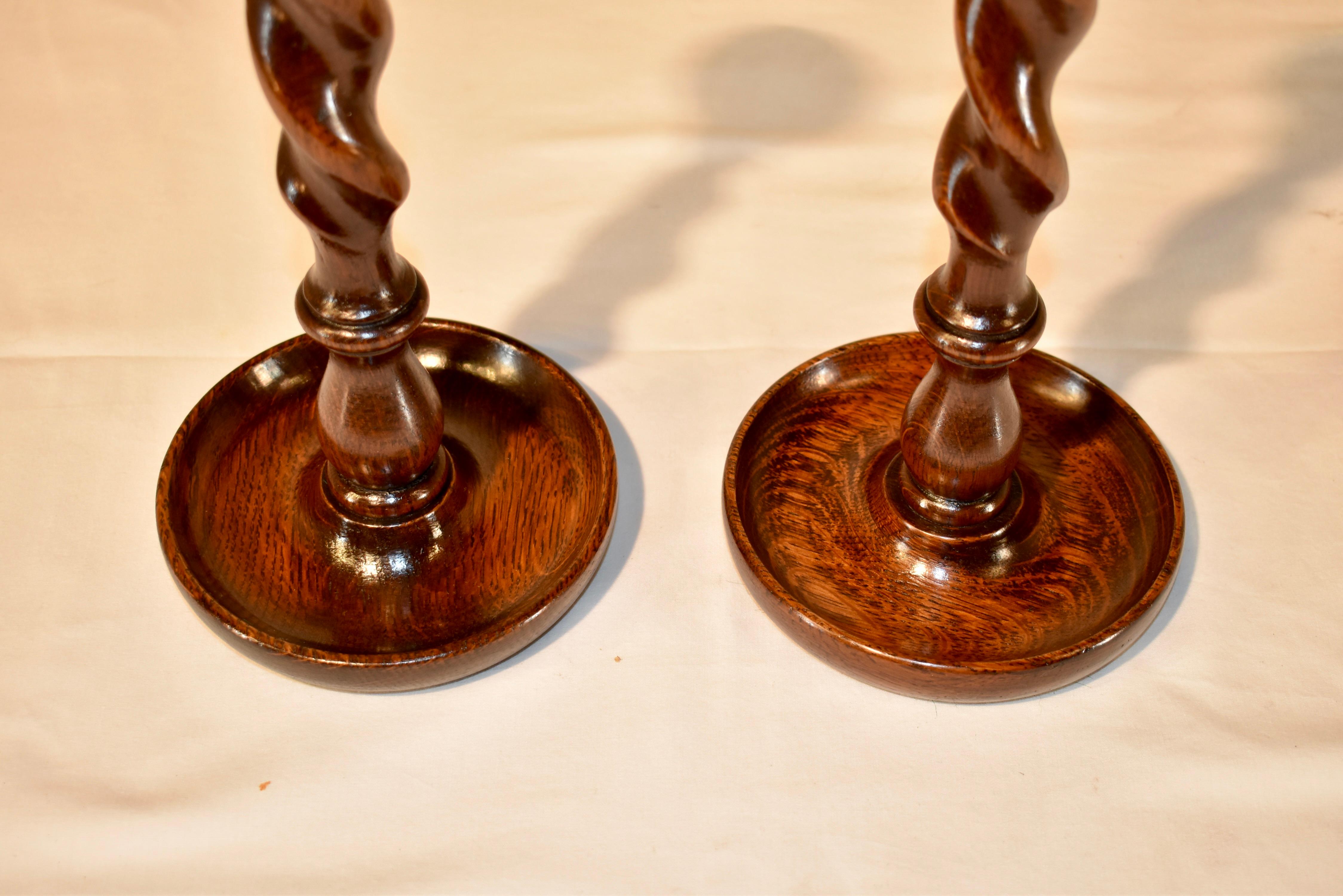 Turned Pair of 19th Century English Candlesticks For Sale