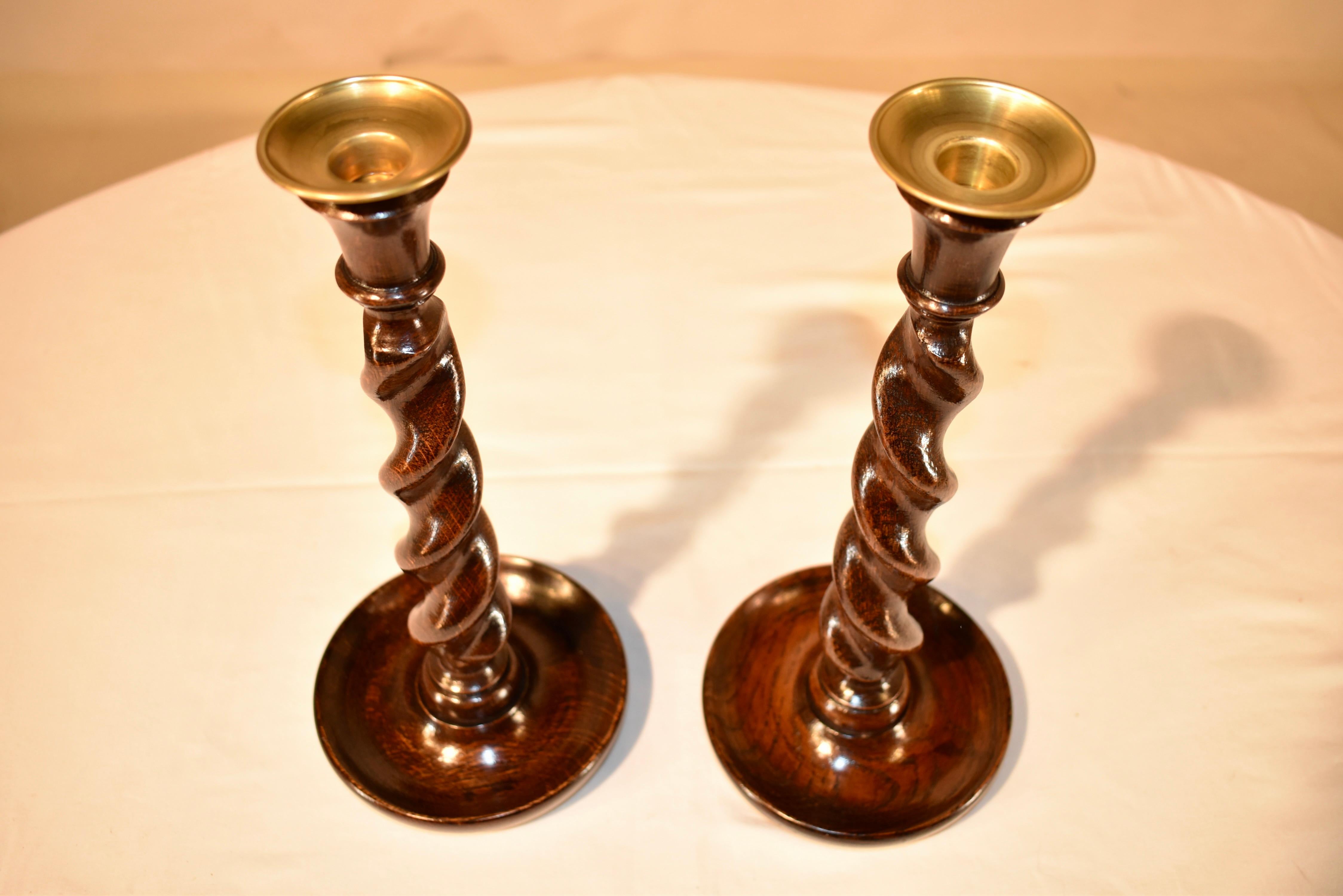 Brass Pair of 19th Century English Candlesticks For Sale
