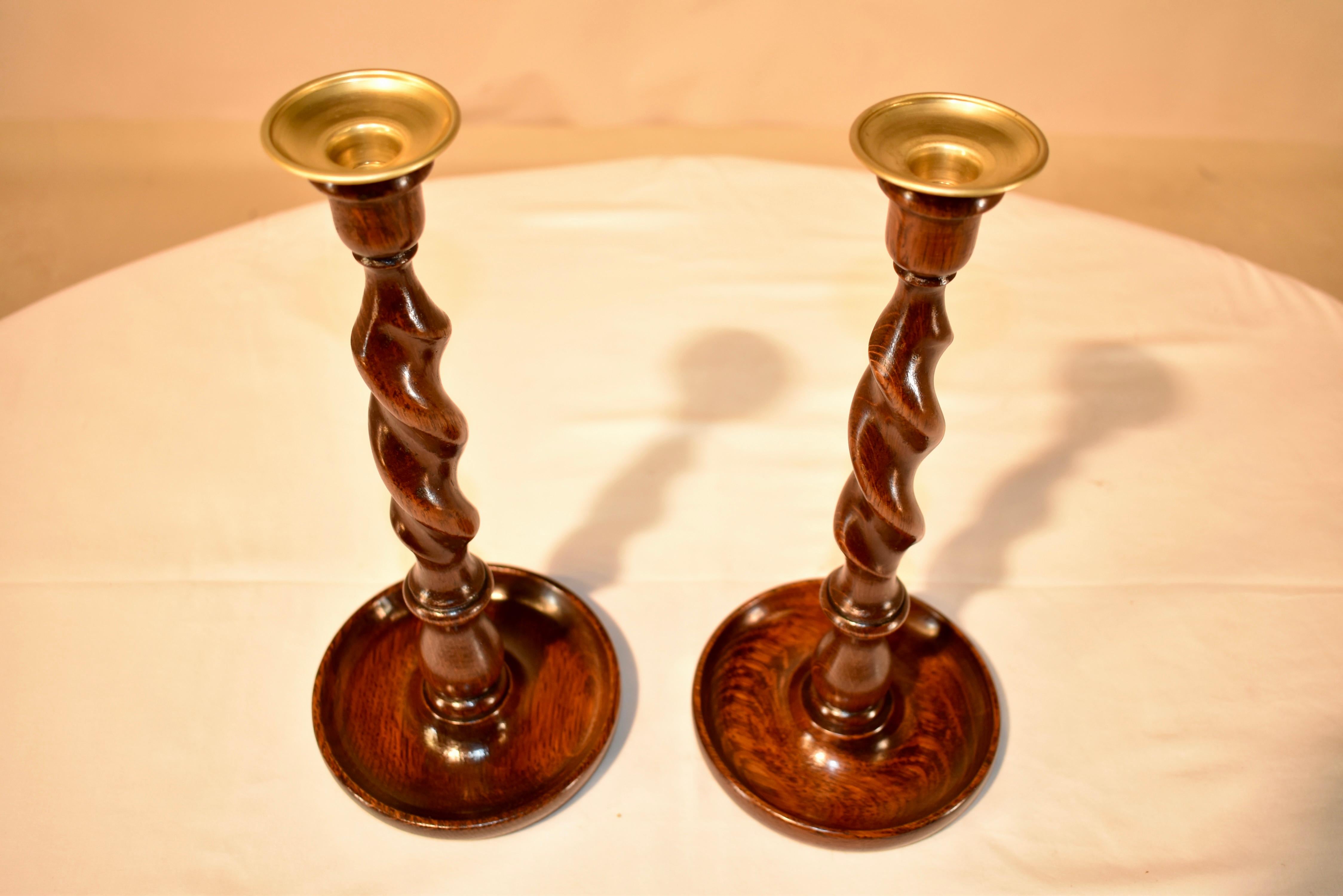 Brass Pair of 19th Century English Candlesticks For Sale