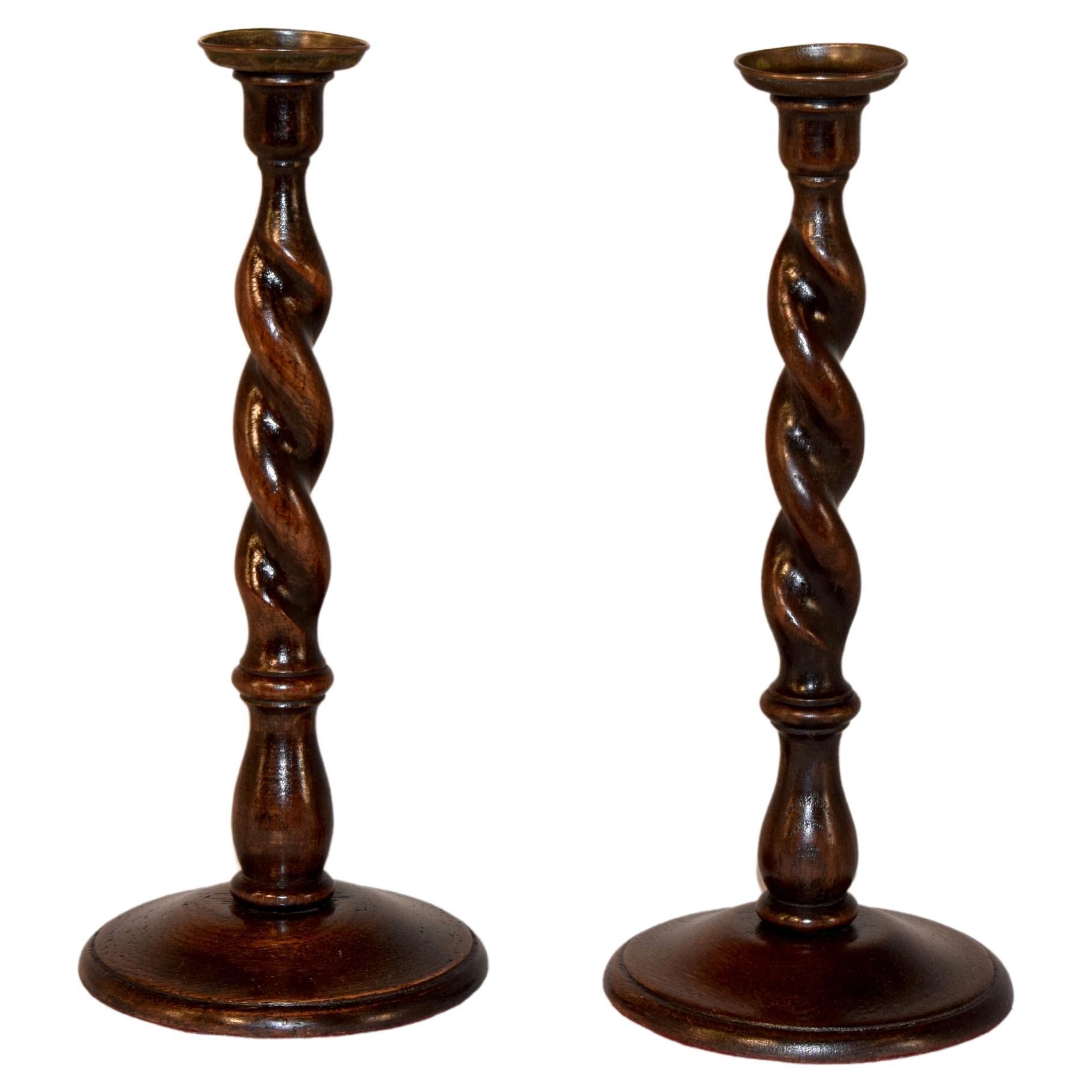 Pair of English Neoclassical Brass FlutedStem Candlesticks, Early 19th