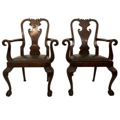 Pair of 19th Century English Carved Mahogany Armchairs