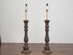 Pair of 19th Century English Cast Iron Lamps with Spiral Columns, US Wired