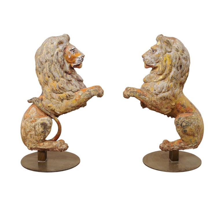 Pair of 19th Century English CastIron Lion Statues For Sale at 1stdibs