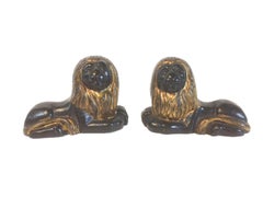 Pair of 19th Century, English Cast-Iron Recumbent Lion Mantle Garniture