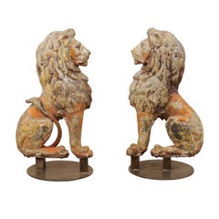 A Handsome Pair of 19th C. English 43" Tall Cast Iron Seated Lions, Quite Heavy!