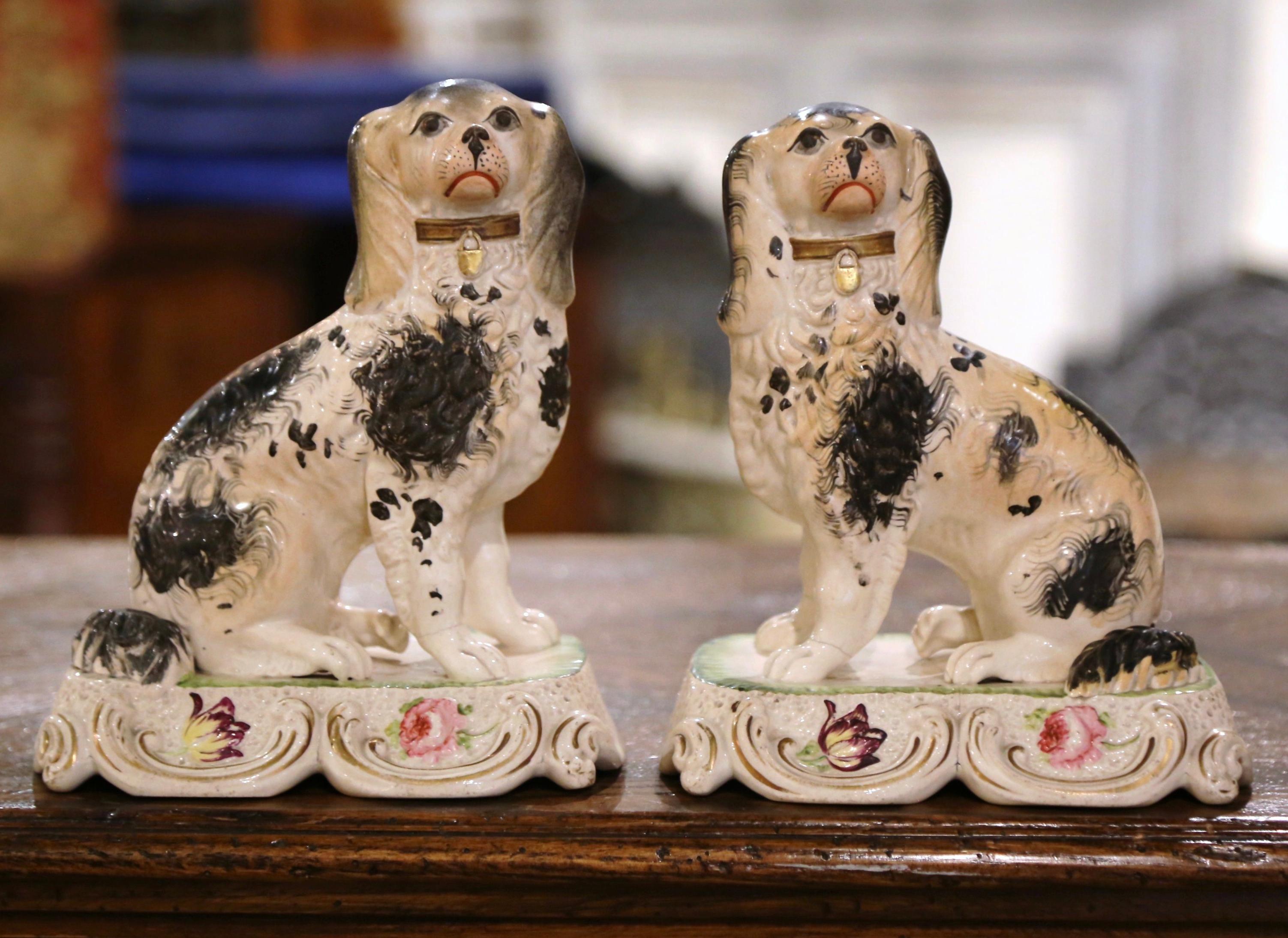 Pair of 19th Century English Ceramic Staffordshire, King Charles Dogs 1