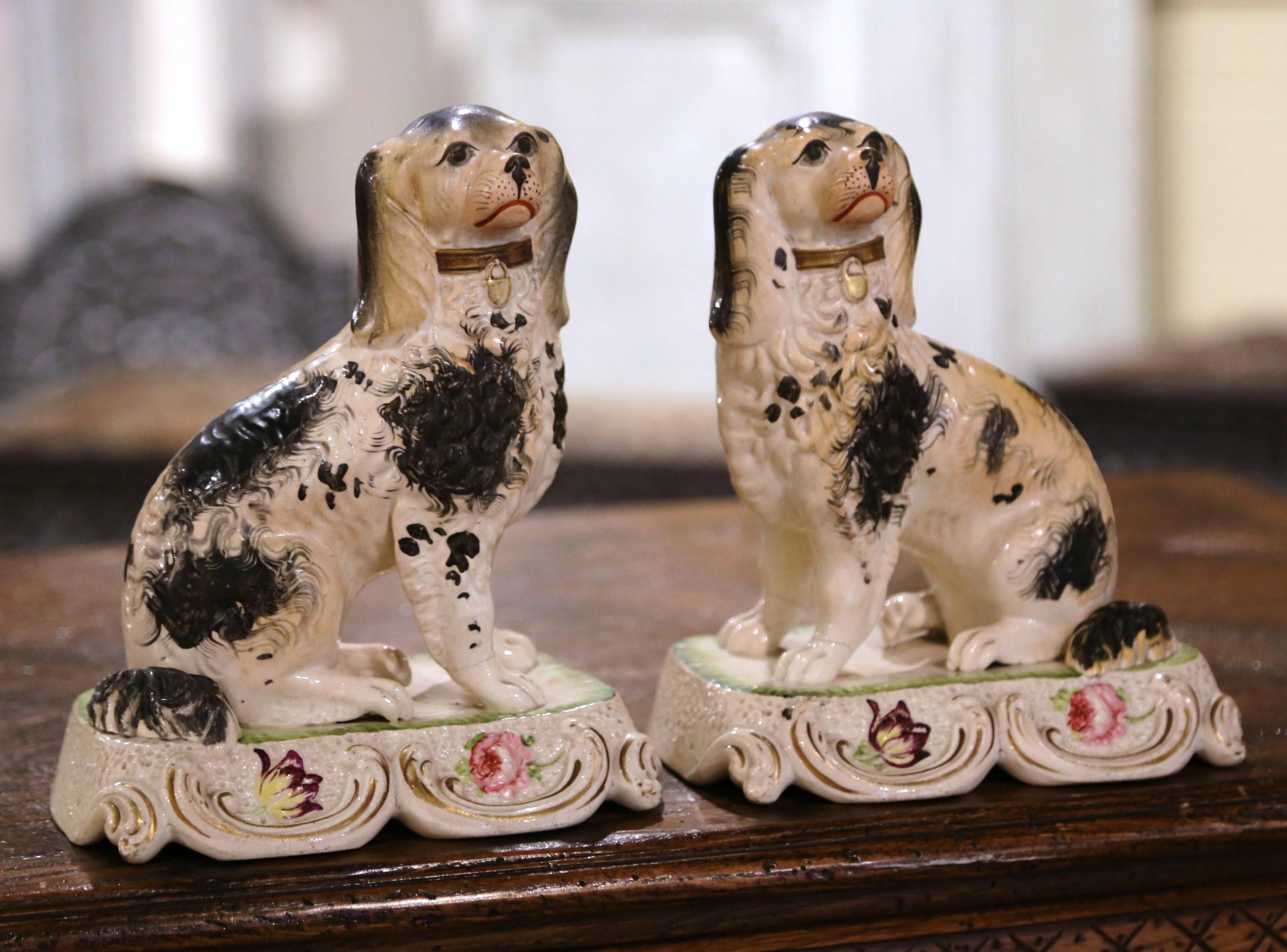 Pair of 19th Century English Ceramic Staffordshire, King Charles Dogs 2