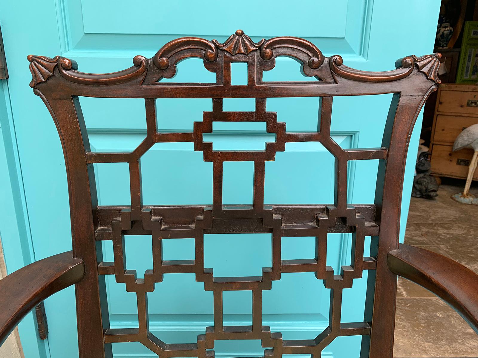 Pair of 19th century English Chinese Chippendale mahogany armchairs
Measures: 28.25