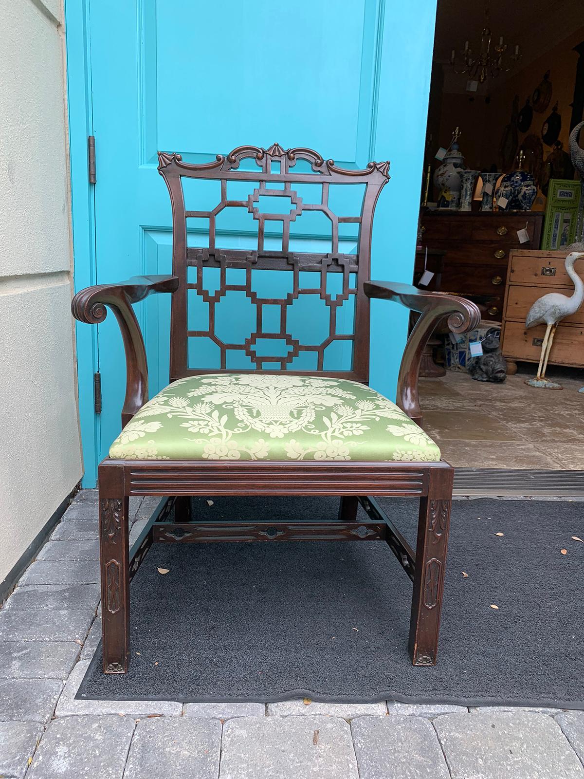 Pair of 19th Century English Chinese Chippendale Mahogany Armchairs 1