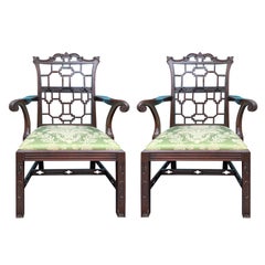 Pair of 19th Century English Chinese Chippendale Mahogany Armchairs