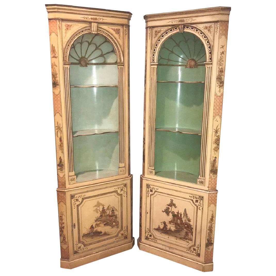 Pair of 19th Century English Chinoiserie Corner Cabinets