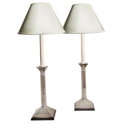 Pair of 19th century English Classical Corinthian Column Candlestick Desk Lamps